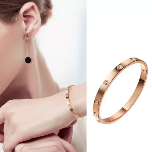 NEW Rose Gold Round Diamond Bangle Bracelet - Picture 3 of 7